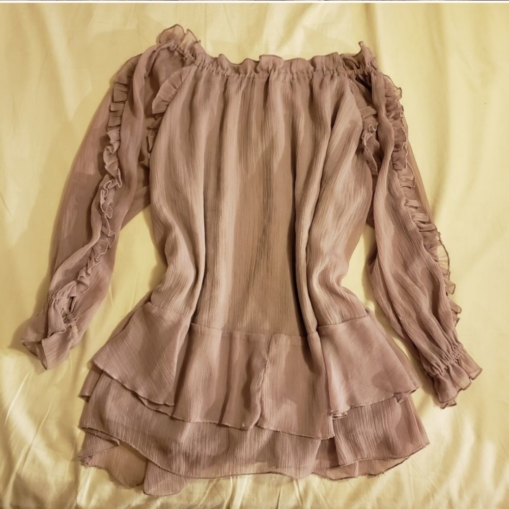 Tramp blouse sz M crinkle chiffon lavender beige color